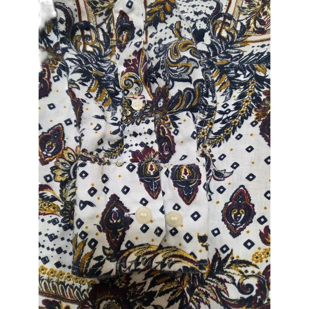 Baird McNutt Linen Murano Shirt Men's S Blue White Floral Paisley Button Up D131 - Picture 8 of 12